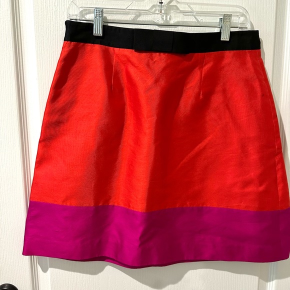 Kate Spade New York Silk Red Pink Black Color Blocked Mini Skirt with Bow - Picture 5 of 8